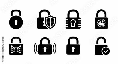 Cybersecurity and Data Protection Padlock Icon Set