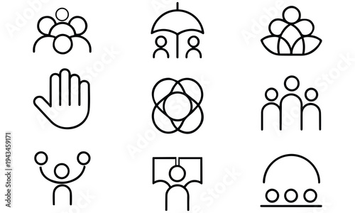 Community People And Social Support Outline Icon Set