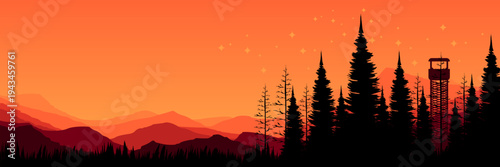 Minimalist outdoor wilderness backdrop with watchtower for corporate vision email header