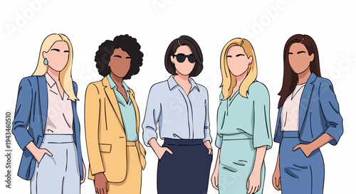 Diverse group of professional women standing together in modern business attire