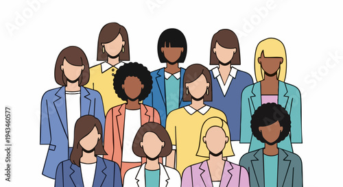 Diverse group of professional women standing together in business attire illustration