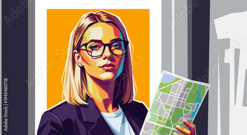 Young woman holding a map while looking confidently at the camera  