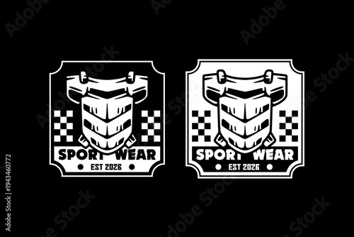 Motocross Chest Protector Vintage Logo Badge Vector Design. Sport Wear Racing Armor for Motorsport Off Road Emblem Design