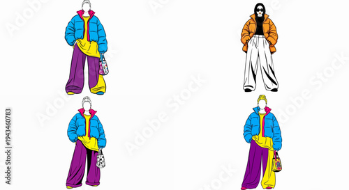 Vector fashion illustration set featuring modern stylized streetwear clothing designs