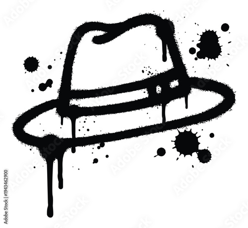 Graffiti illustration of fedora hat depicting urban street art style with paint drips for fashion design