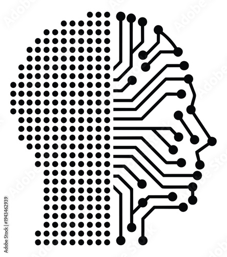 Circuit board illustration of human head profile depicting artificial intelligence and digital technology for tech design