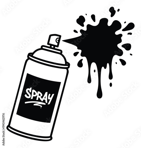 Bold graffiti illustration of spray paint can with splatter depicting urban street art for graphic design
