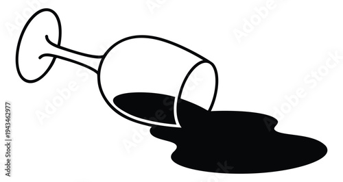 Cartoon illustration of spilled wine glass depicting liquid accident for food and beverage design