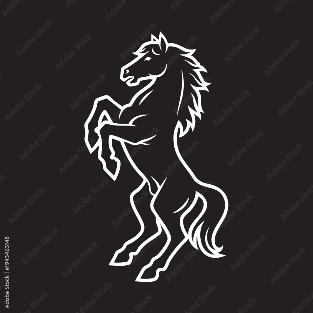 Fototapeta premium A white horse silhouette rears up on its hind legs in a dynamic illustration.