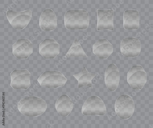 Shiny transparent glass shapes in various style on transparent background