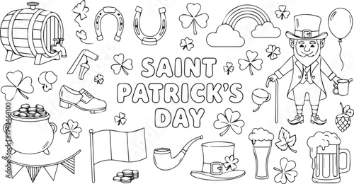 Saint patricks day icons and leprechaun