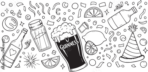 Beer glass and party celebration doodle