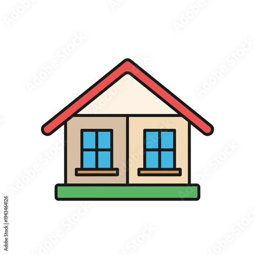 Charming vector house icon with a red roof, ideal for real estate, home ownership, and property-related graphic design projects
