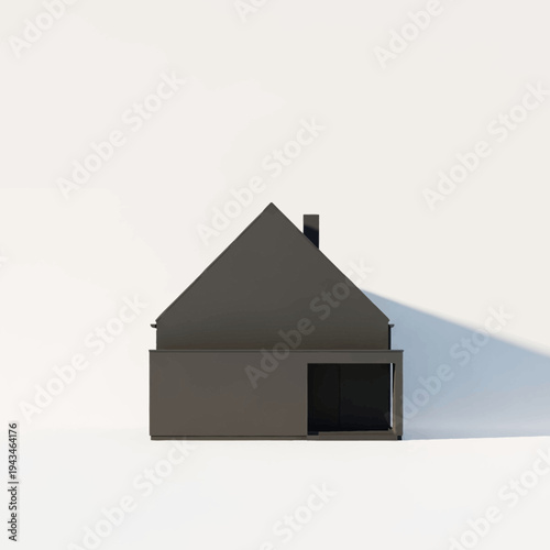 Simple, modern house with garage and chimney on a white background