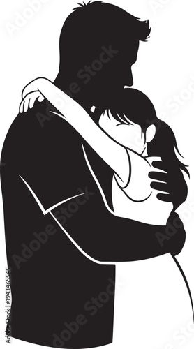 Emotional embrace between father and daughter silhouette, man hugging young woman in a warm gesture