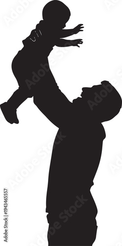 Joyful father silhouette lifting his baby high in the air, concept of happiness and parenthood