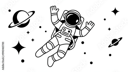 A Black‑White Line Illustration of Space Exploration