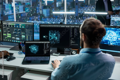 Bilde på lerret Data center programmer adjusting neural networks model parameters to upgrade systems