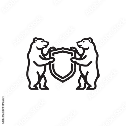 Two bears standing holding a heraldic shield crest logo