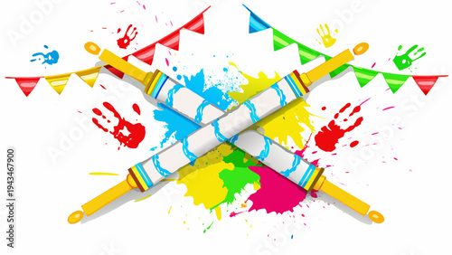 Colorful abstract illustration of crossed hands holding diverse objects