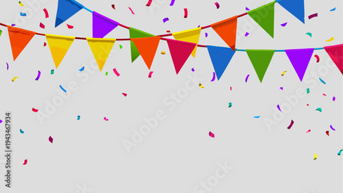 Colorful triangular bunting flags hanging in festive arrangement