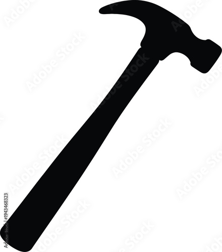 Minimal vector silhouette, carpenter hammer side view with claw, solid black, isolated on white background.