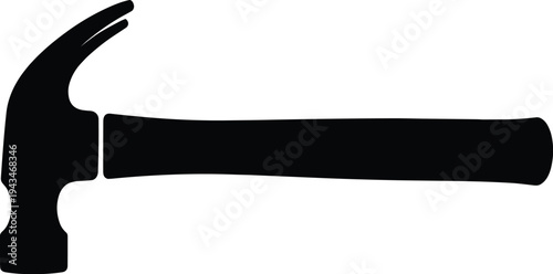 Minimal vector silhouette, carpenter hammer side view with claw, solid black, isolated on white background.