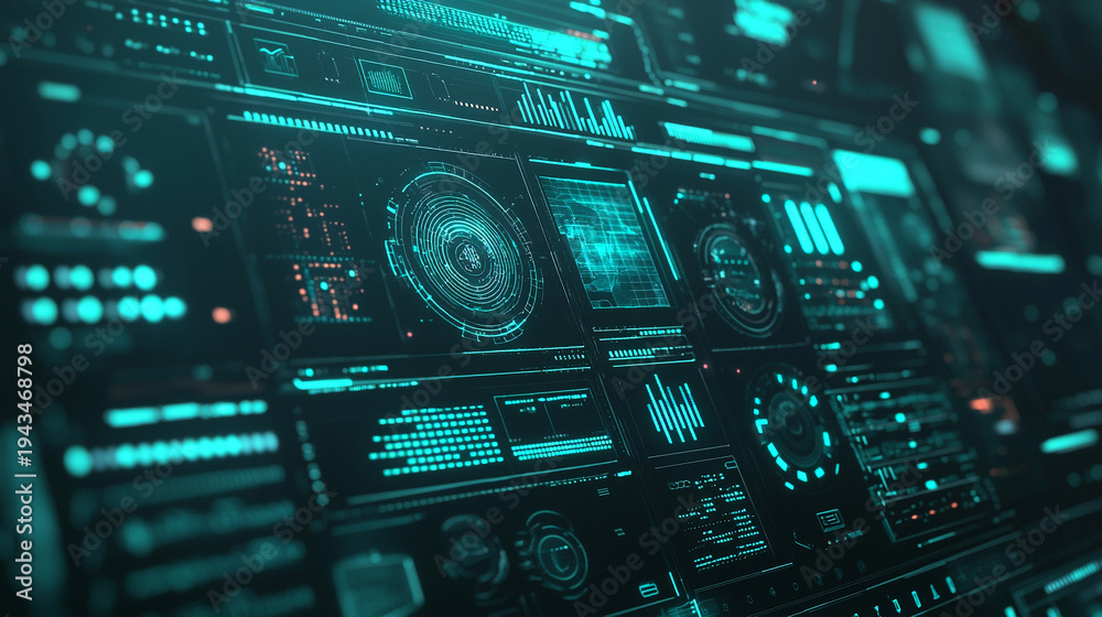 Fototapeta premium サイバーパンクなデータダッシュボードの背景 