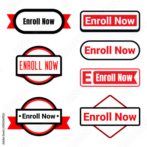 Creative designs for enroll now call-to-action buttons with various shapes and styles