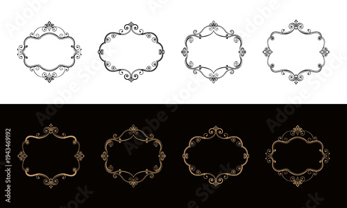 Elegant ornate border designs on contrasting backgrounds for artistic or decorative use