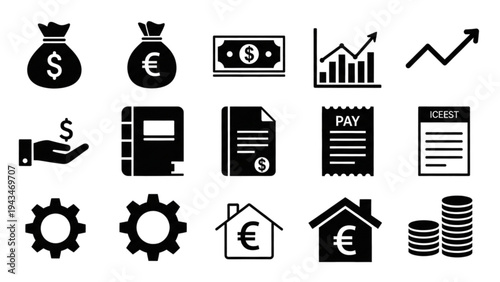 Vector icon sheet of business finance symbols and money icons