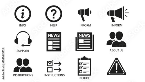 Vector Icon Sheet of Various Informational and Support Symbols
