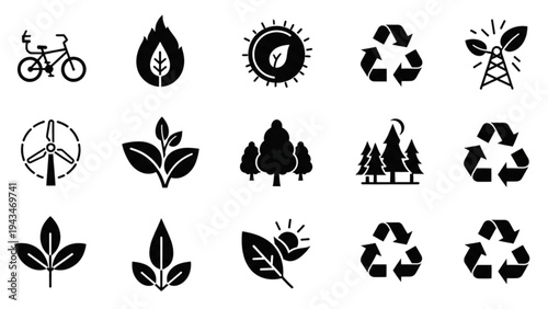 Vector Icon Sheet of Eco Friendly Symbols and Nature Icons