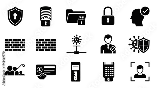 Vector icon sheet of security and technology symbols