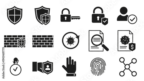 Vector icon sheet of security and protection symbols