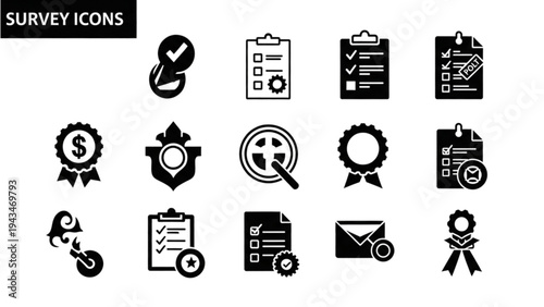 Vector Icon Sheet features various survey icons on a white background