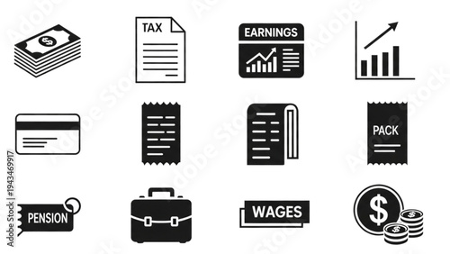 Vector Icon Sheet of Business Finance Symbols and Earnings