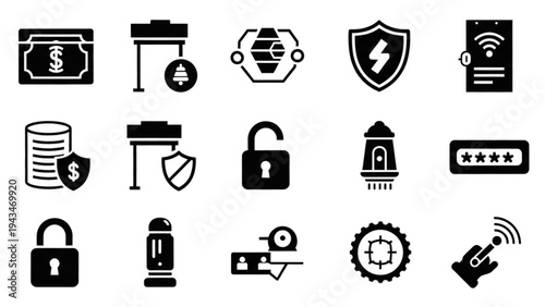 Vector Icon Sheet of Various Security and Technology Symbols