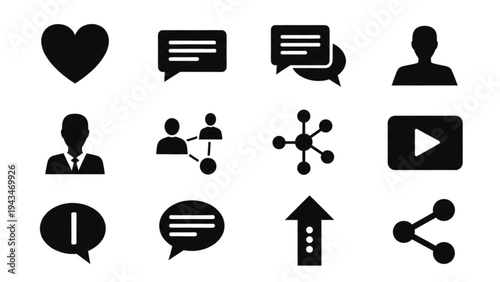 Vector icon sheet displays various social media and communication symbols on white