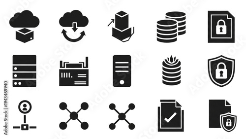 Vector icon sheet of various technology and security symbols