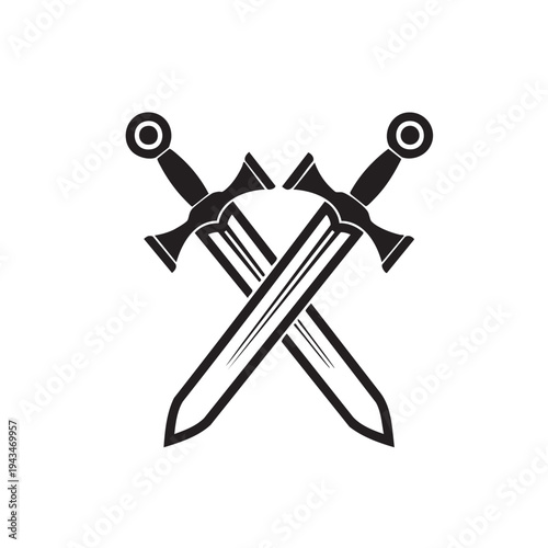 Medieval swords crossed in an icon illustration for a medieval theme or a game.