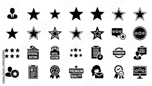 Vector Icon Sheet of Rating Symbols and Quality Icons