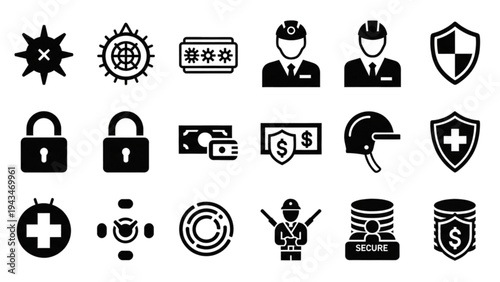 Vector icon sheet features various business and finance symbols
