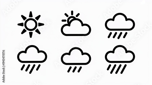 An illustration shows various weather icons including sun and rainy clouds in a graphic design.