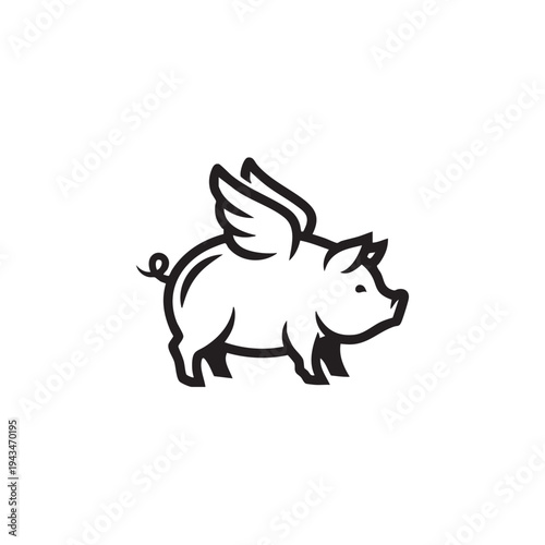 A flying pig silhouette logo showcases a pig with wings in profile.