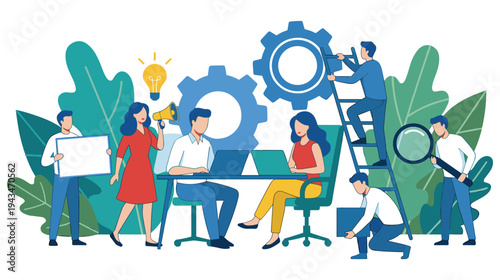 Teamwork business cooperation and planning illustration
