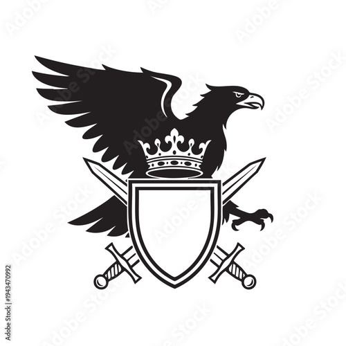 Vintage emblem featuring a shield crowned with a royal crown and eagle.