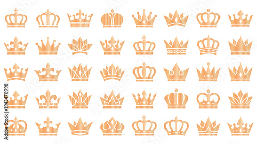 Set of golden crown icons royal king queen symbols vector