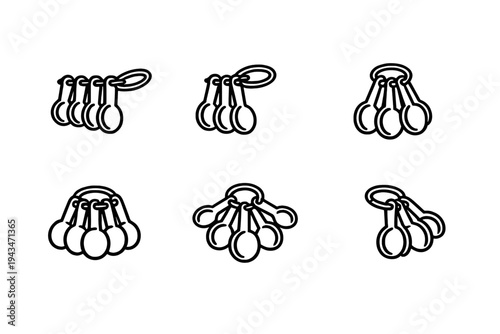 Six white line drawings on a black background showing a cute, rounded cartoon character in various poses, featuring a simple blob shape with expressive movements.