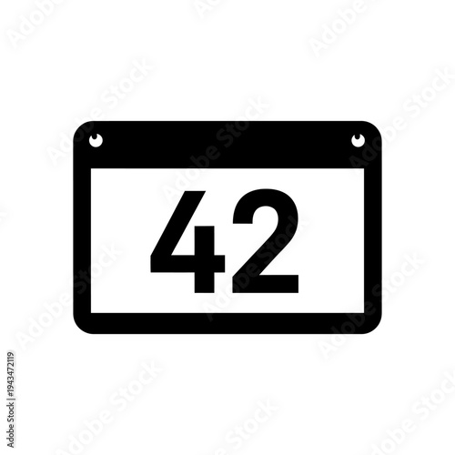 Minimalist calendar page icon displaying the numerical value forty-two, representing a significant date, planned event, or important scheduled milestone